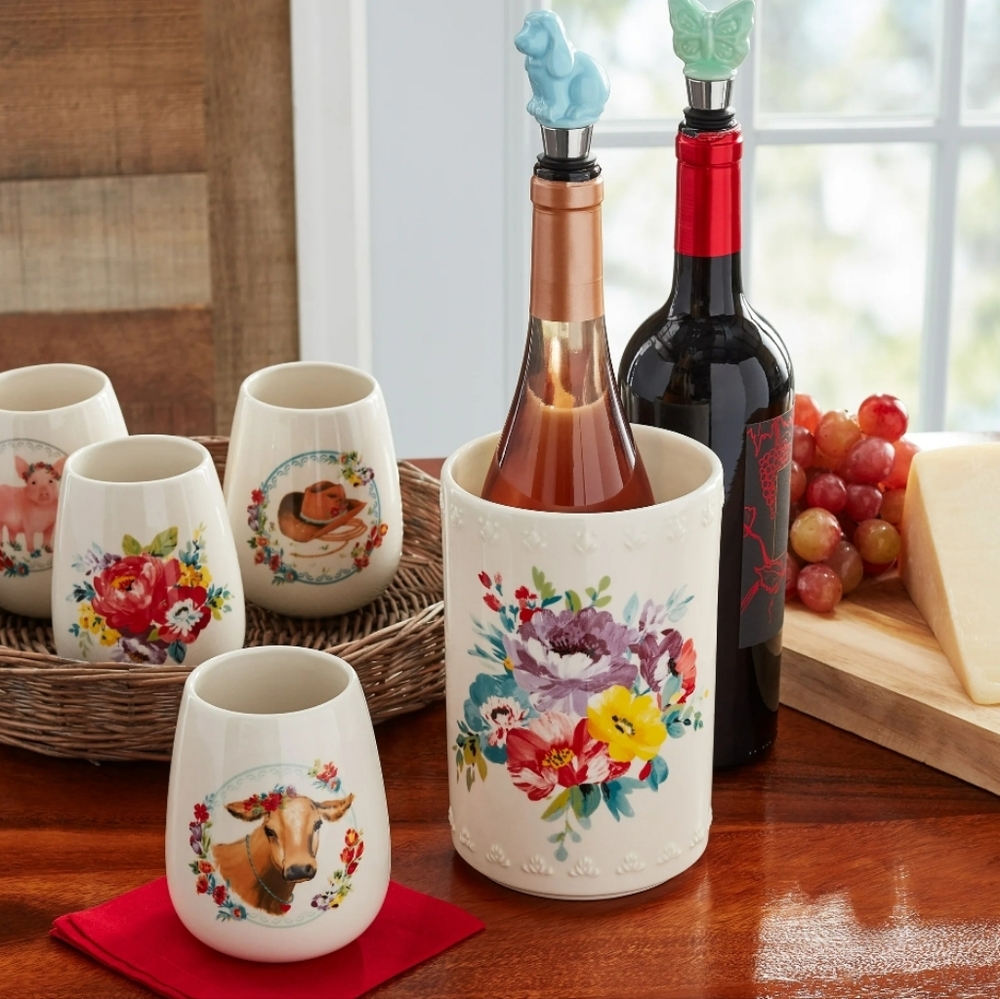 💕 New Pioneer Woman Sweet Romance Wine 7 Piece Set